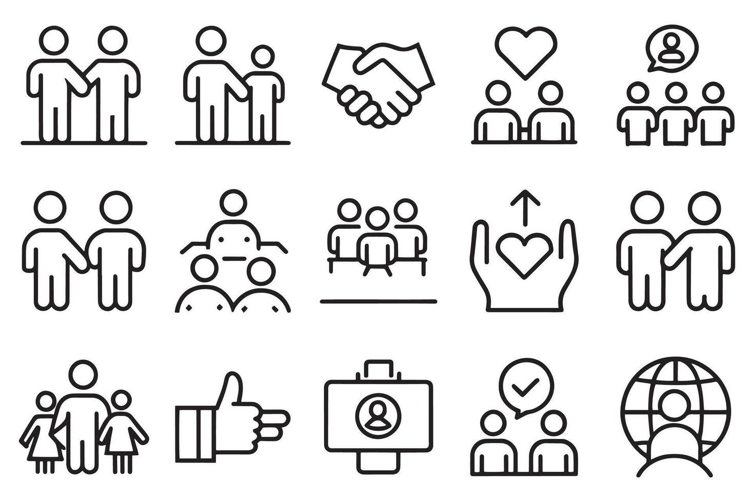 People friendship social icon set editable stroke outline isolated flat illustration on white background. vector