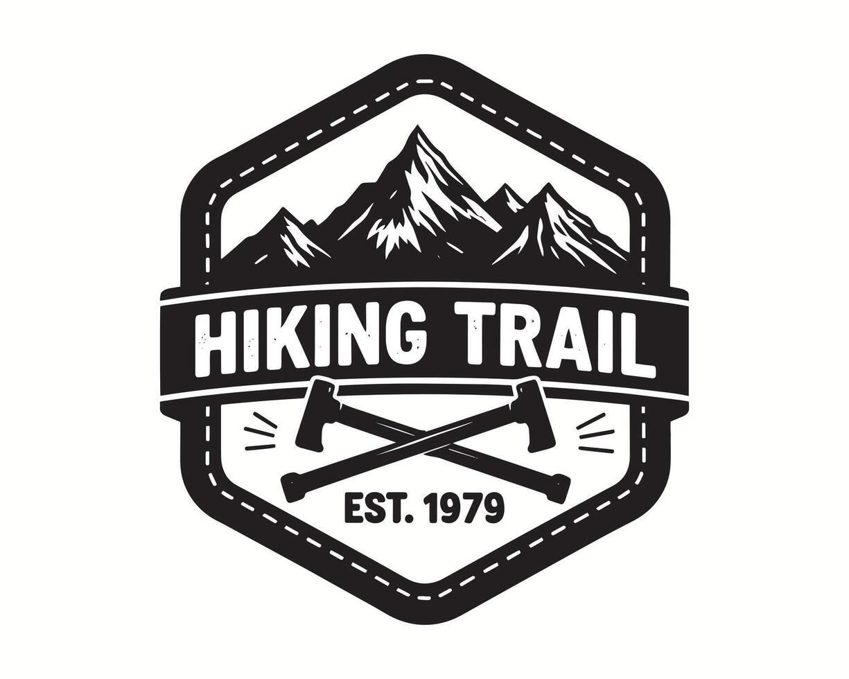 Hiking Trail Logo with Mountain and Axe Illustration vector