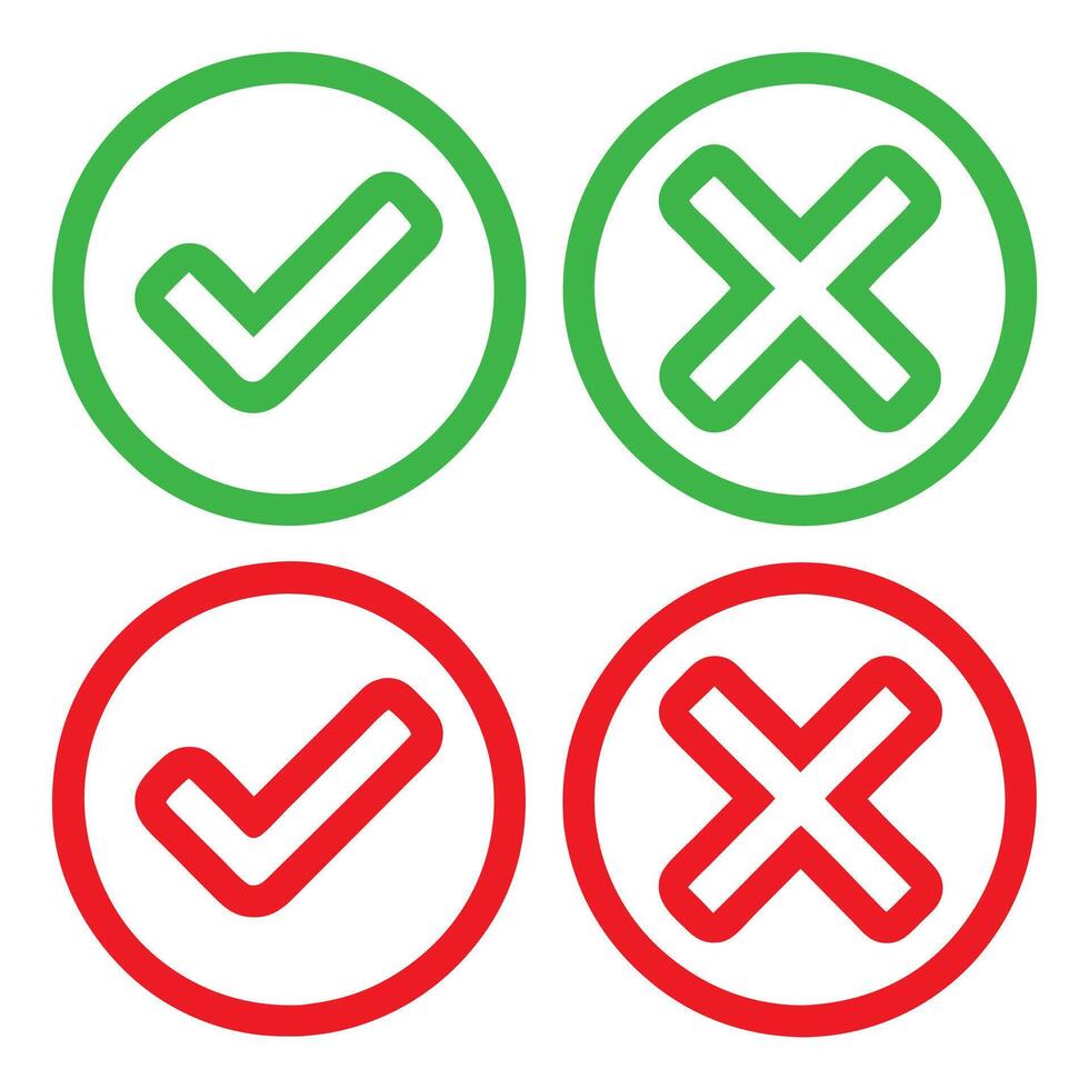 Green and Red Check Marks and Cross Marks Graphic Design Elements vector