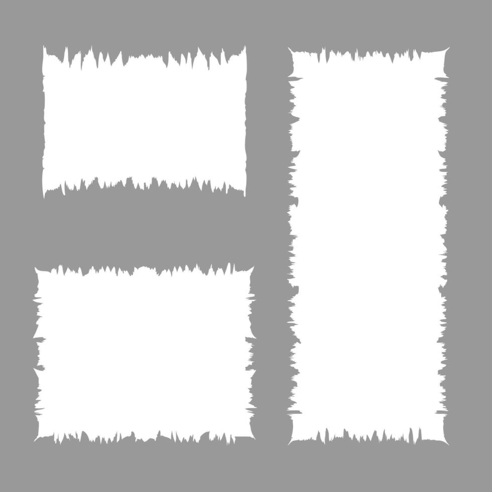 Collection of three irregular white shapes on gray background, resembling torn paper pieces or jagged edges, ideal for design elements or templates vector
