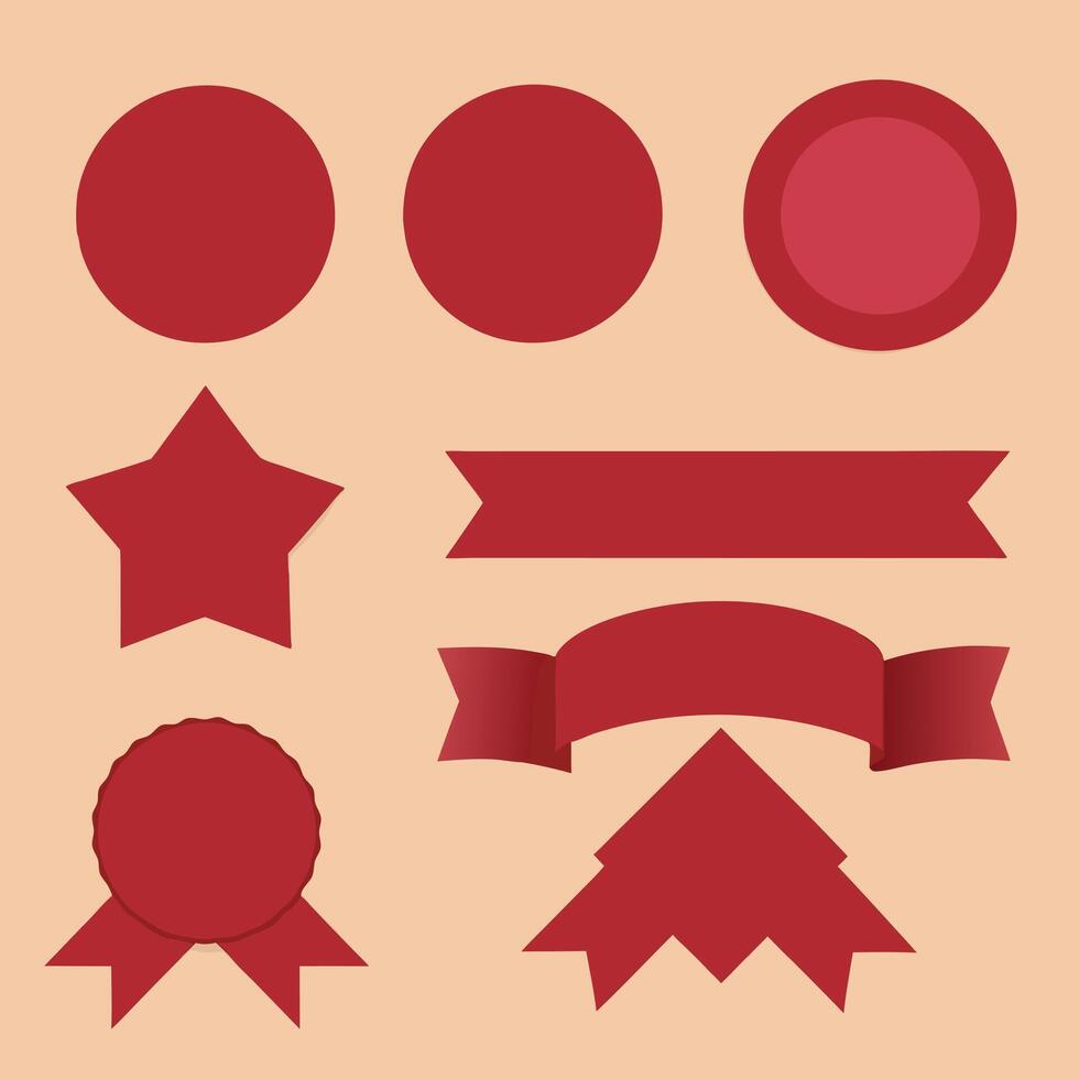 Collection of Red Award Winning Badges Ribbons and Stars for Design Elements vector