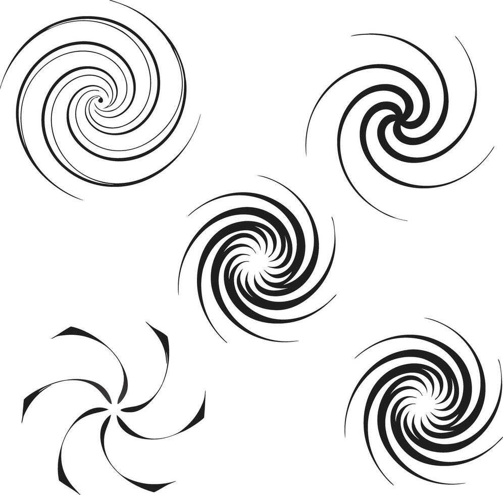 Collection of Abstract Swirling Spiral Designs Graphic Elements vector