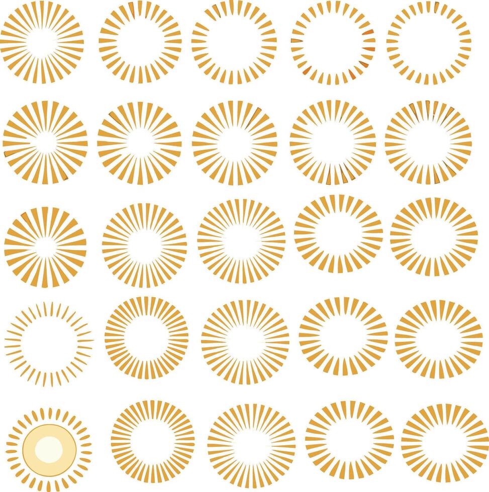 Collection of TwentyFive Golden Sunburst Circular Designs Perfect for Logos Branding and Decoration vector