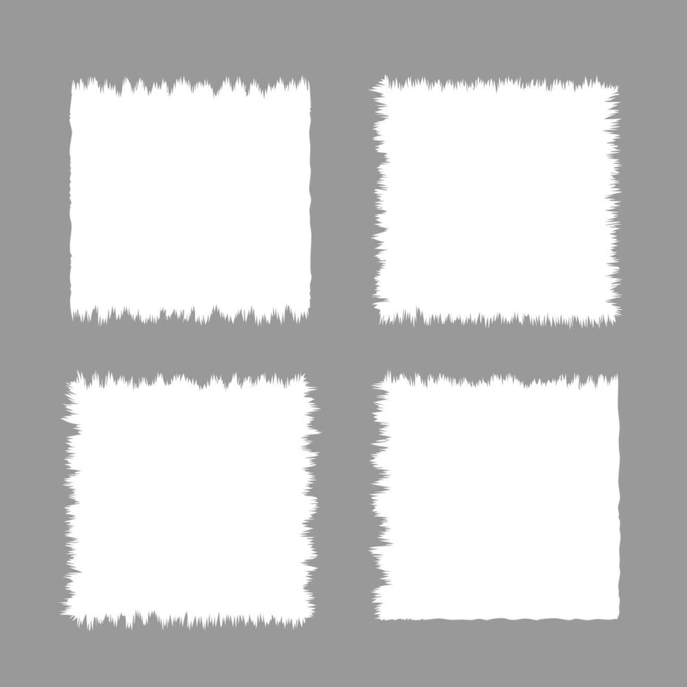Collection of four irregular square white frames with jagged edges on gray background suitable for design elements or templates vector
