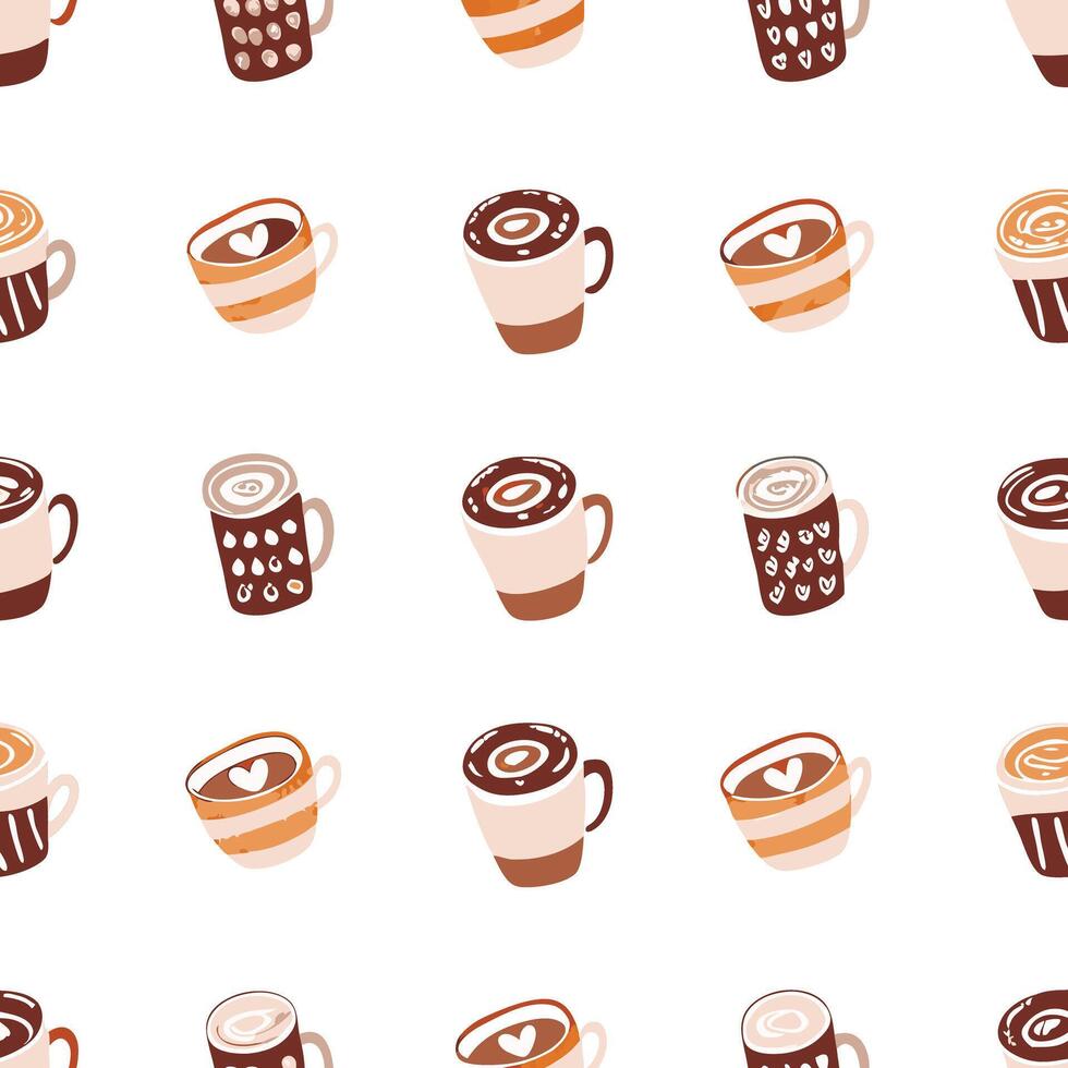 Delightful Collection of Coffee Cups with Various Latte Art and Patterns vector