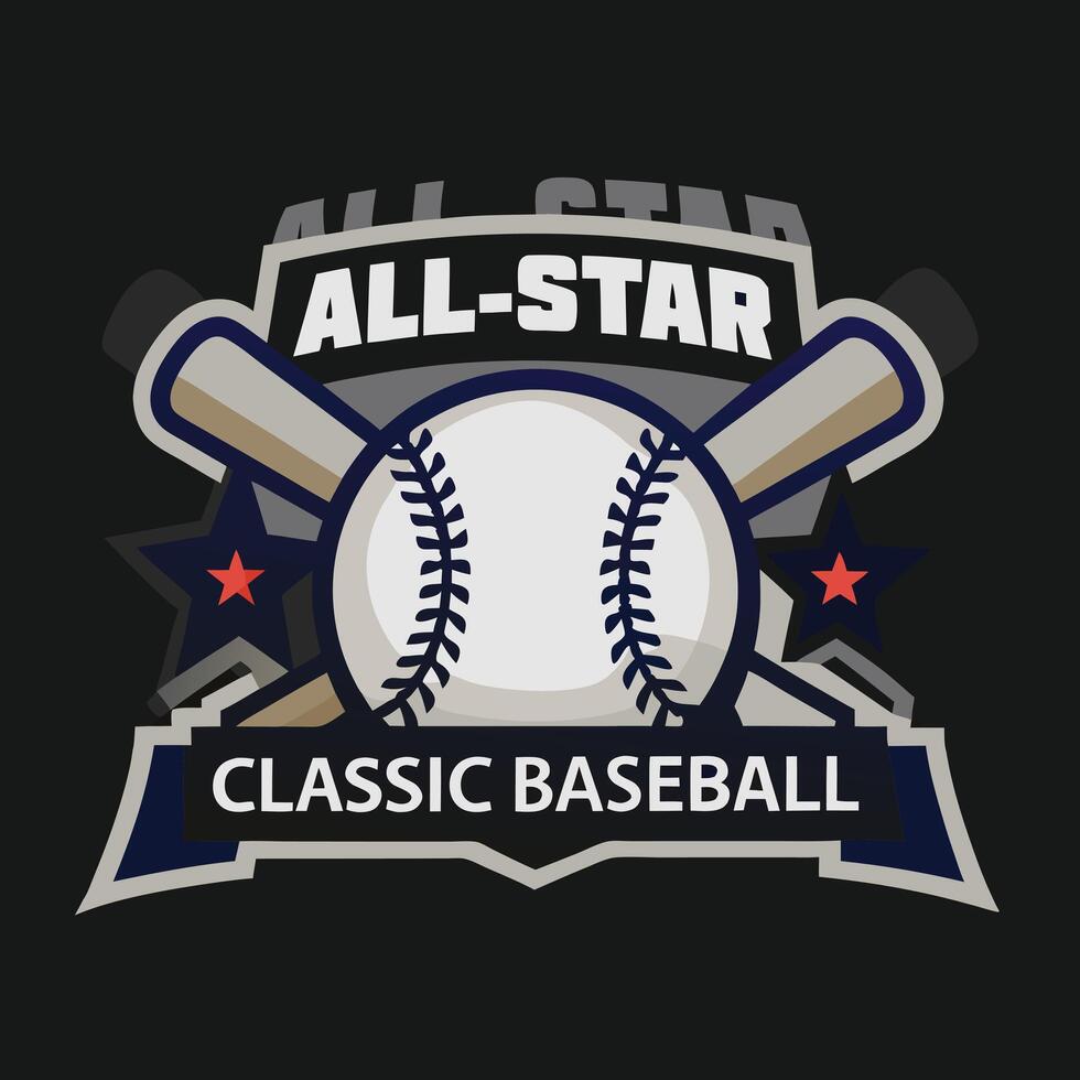Classic Baseball AllStar Game Emblem Featuring Crossed Bats and Baseball vector