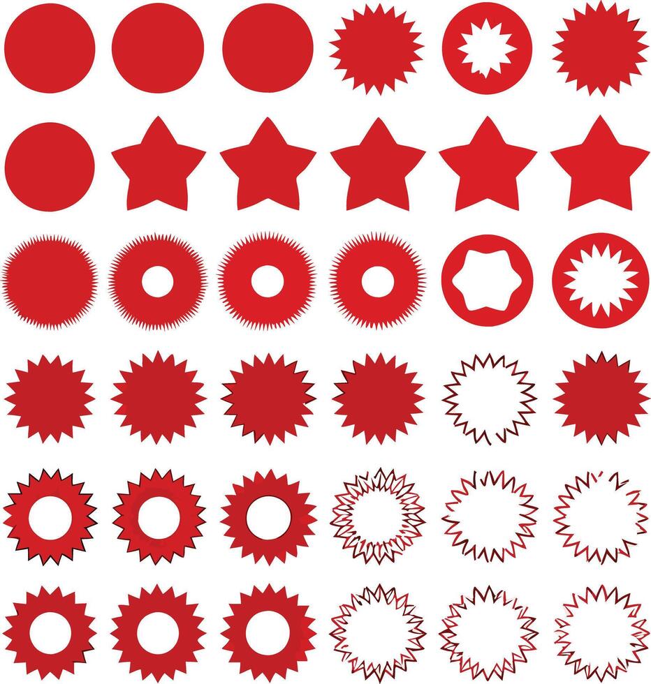 Collection of Red Circle Starburst and Star Shapes for Design Elements vector