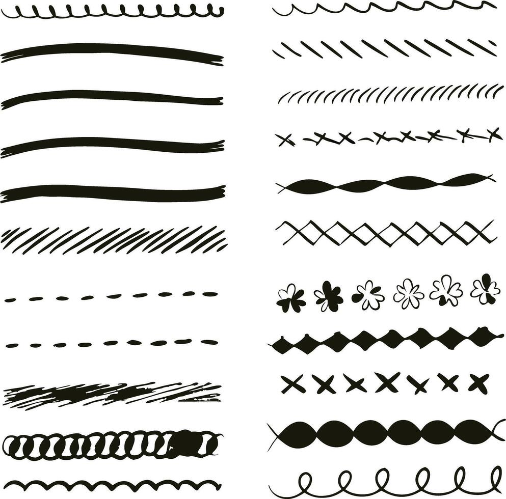 Collection of Hand Drawn Decorative Black Divider Lines and Elements for Design vector
