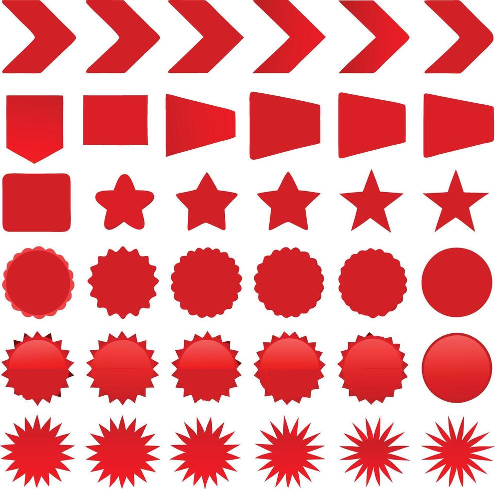 Collection of Red Geometric Shapes and Starburst Icons for Design Elements vector