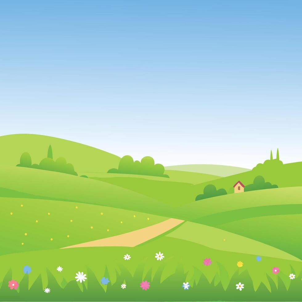 Picturesque Rolling Hills Landscape with a Country House and a Winding Path vector