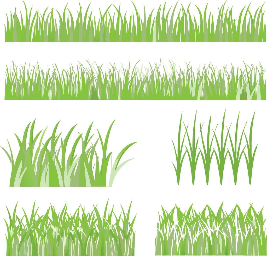 Collection of various green grass s for design elements and nature scenes vector