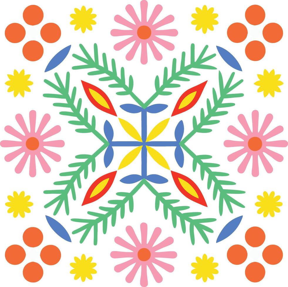 Vibrant Colorful Floral Mandala Design with Symmetrical Pattern and Geometric Shapes vector