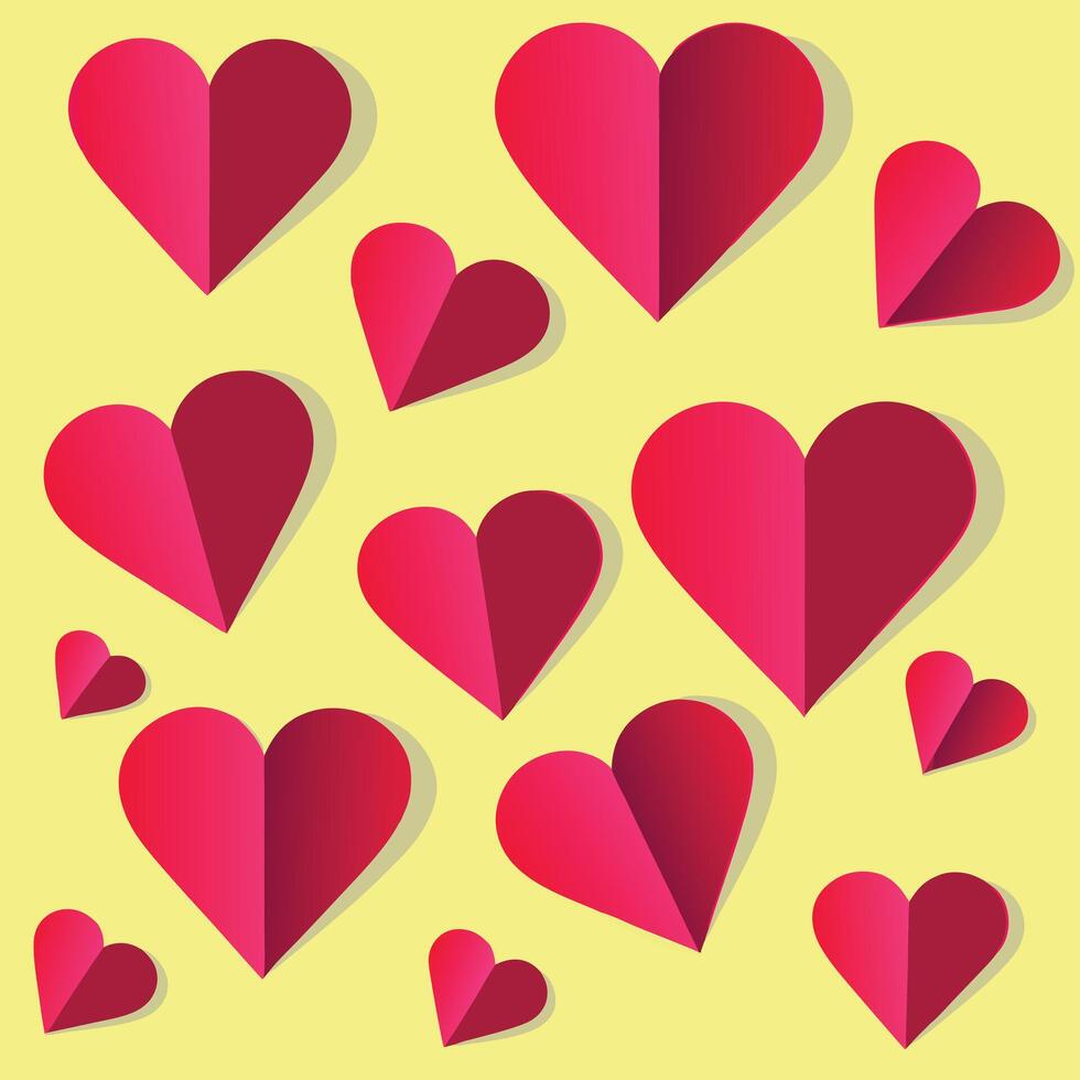 Lovely Collection of Pink and Red Hearts on Yellow Background Romantic Valentines Day Pattern vector