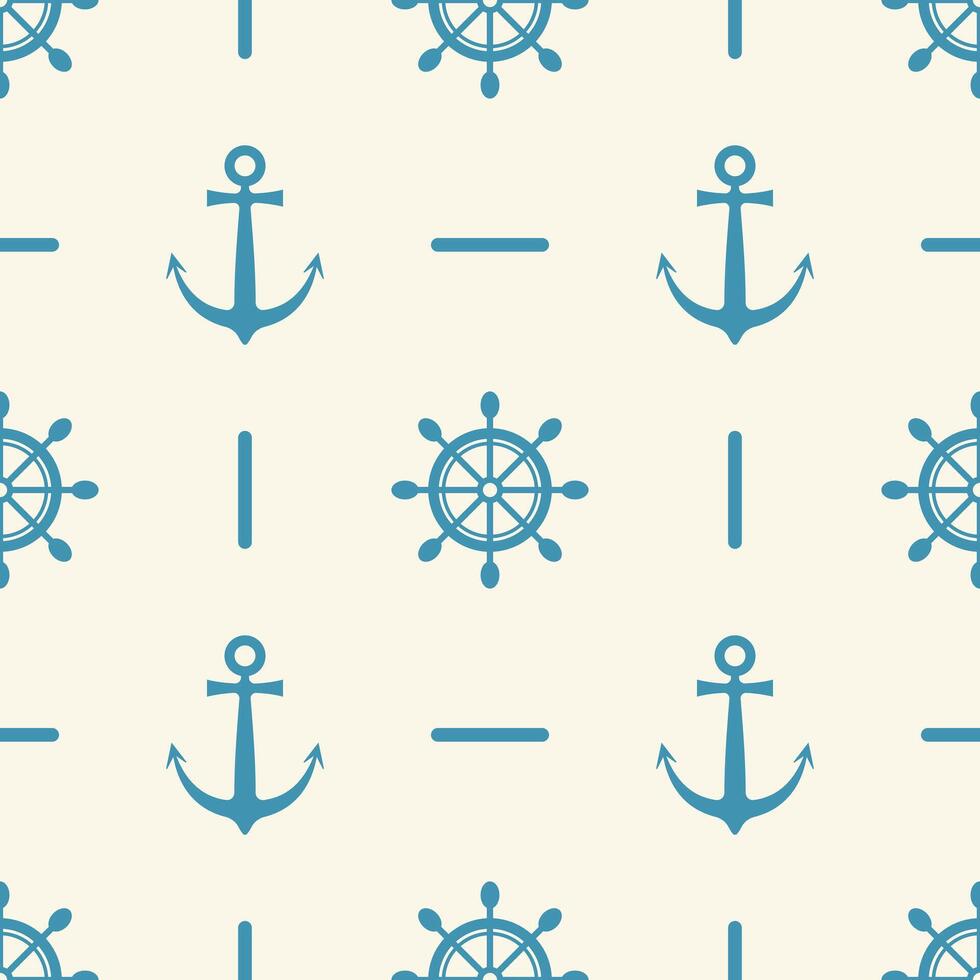 Seamless nautical pattern with anchor and steering wheel vector