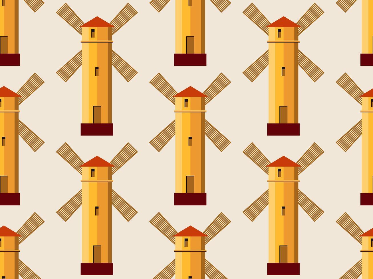 Repeating pattern of a windmill on a beige background vector