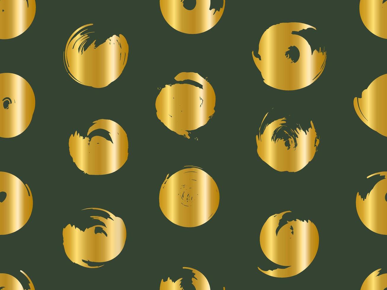 Golden Brushstroke Circles Seamless Pattern, Abstract grunge background vector