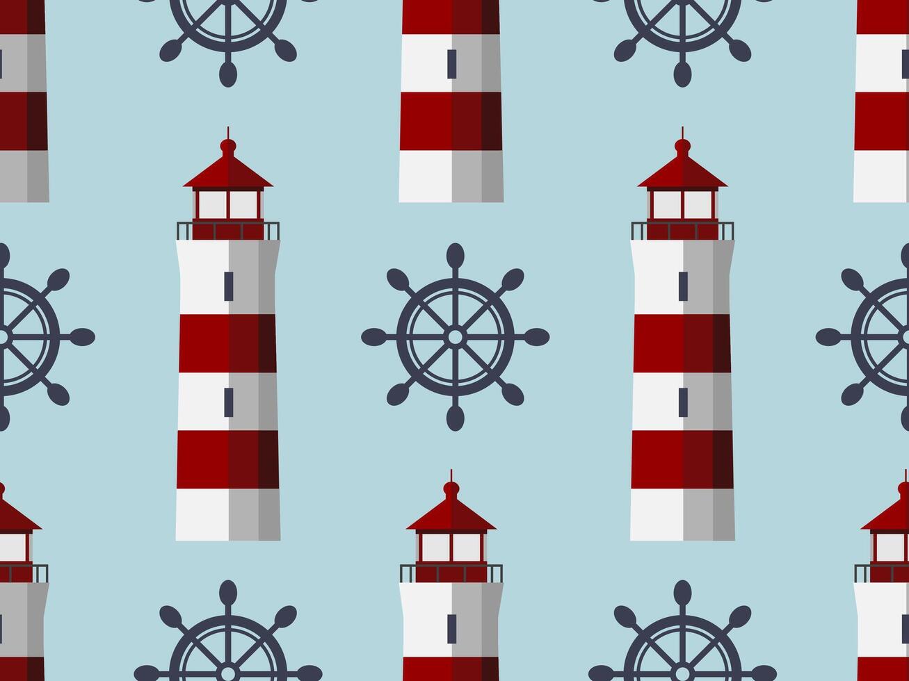 Lighthouse and Ship Wheel Pattern vector