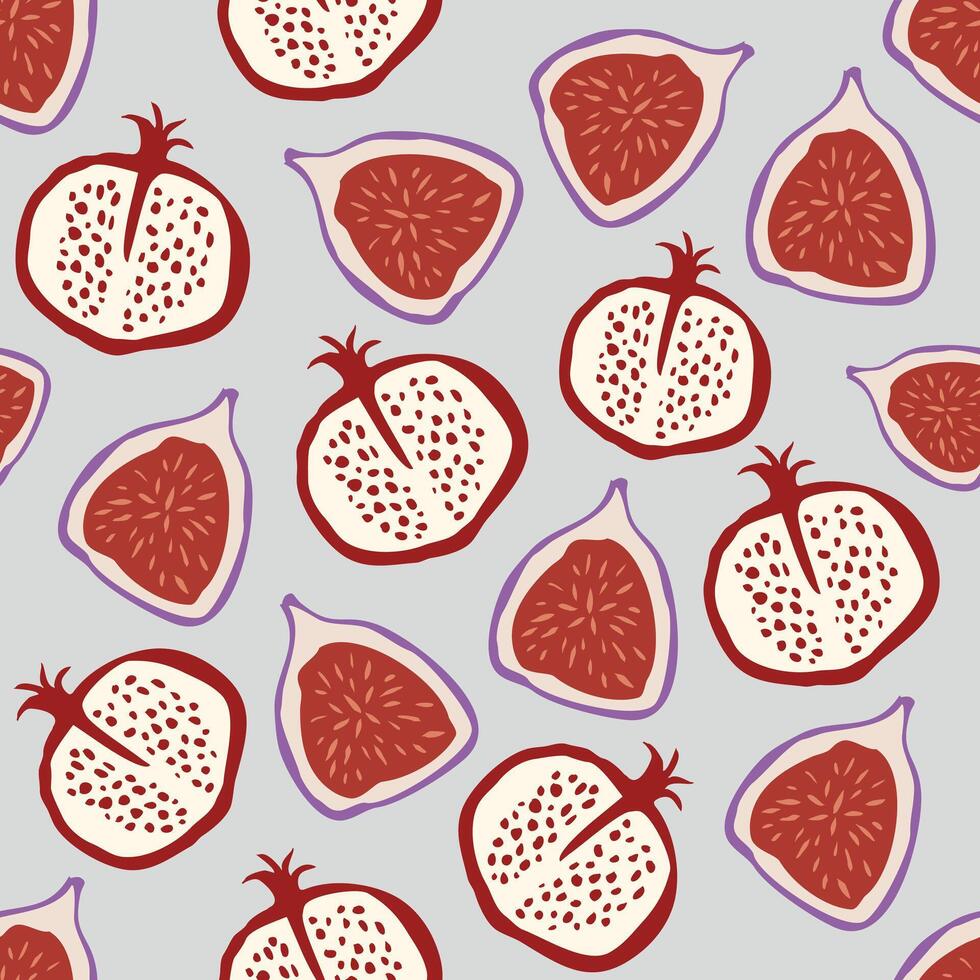 Seamless pattern of pomegranate and fig fruit vector