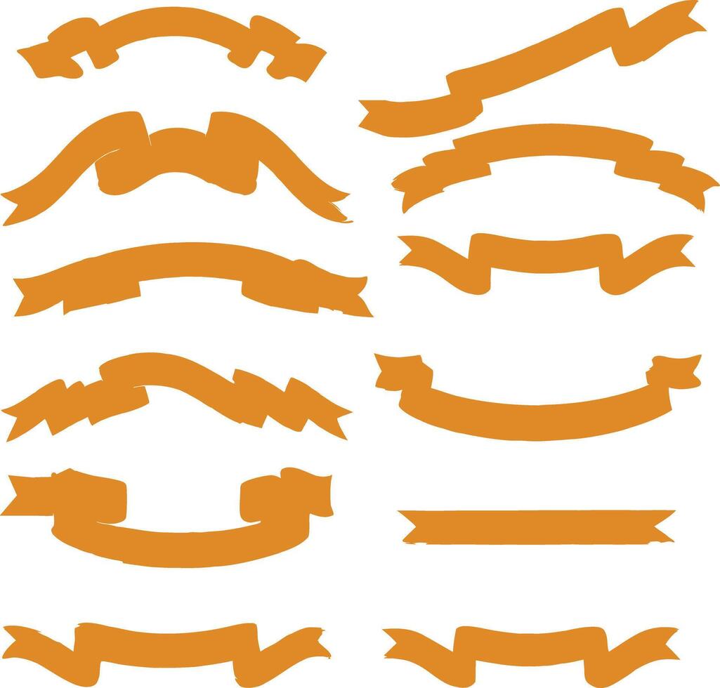 Collection of Orange Ribbon Banners Various Shapes and Sizes for Design Elements vector