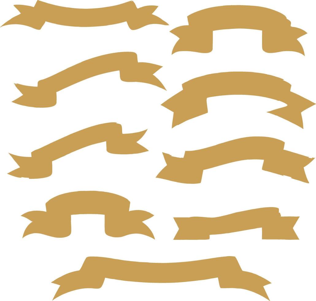 Collection of Ten Golden Ribbon Banners for Design Decoration vector
