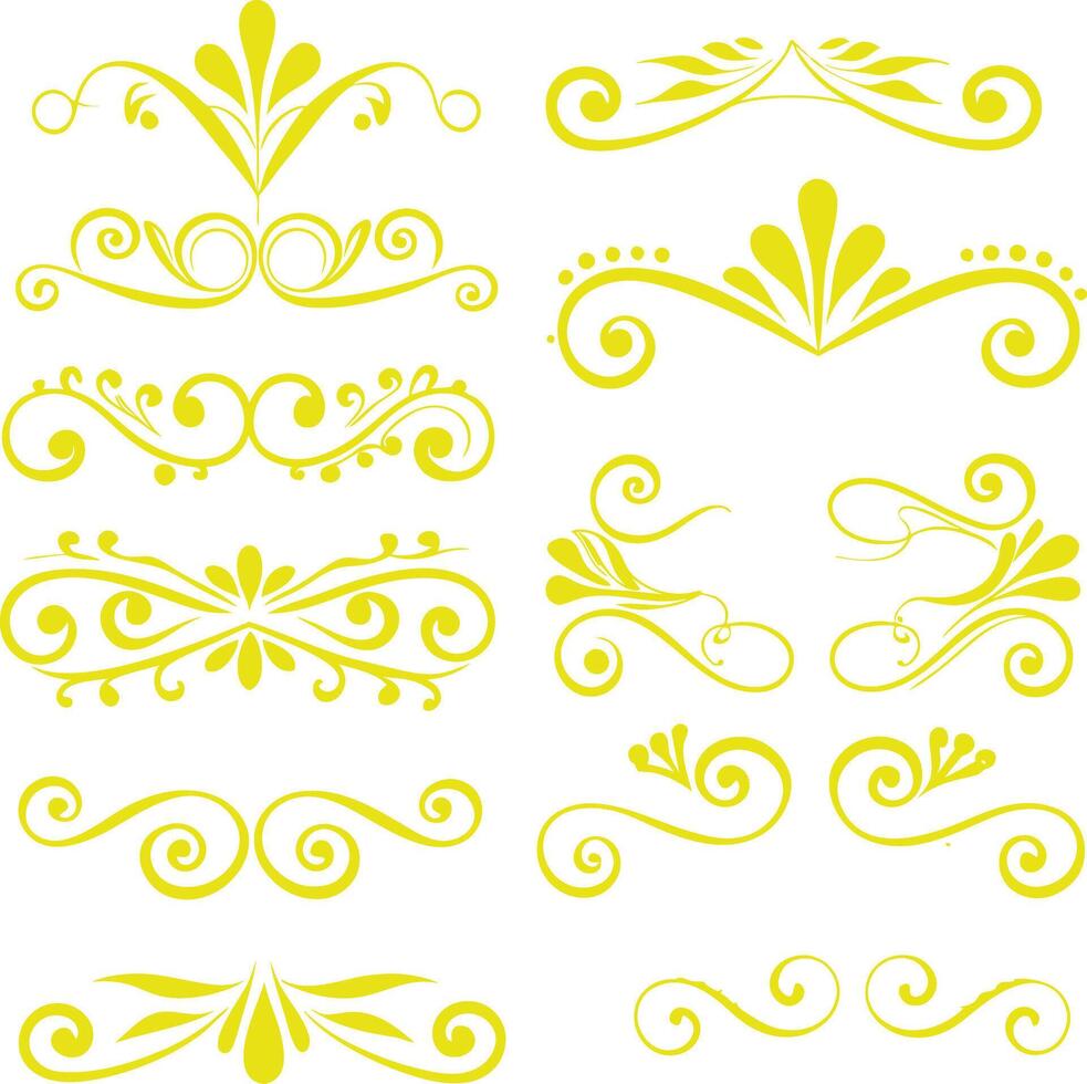 Collection of Yellow Floral Swirls and Ornaments for Design Projects vector