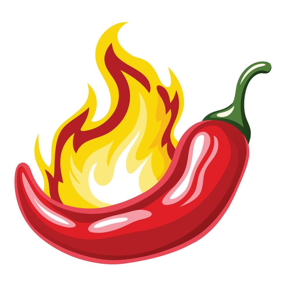Fiery Hot Chili Pepper with Blazing Flames Graphic Design vector