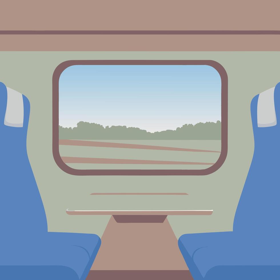 Tranquil Train Journey Through Serene Countryside Scenery Viewed From Comfortable Seats vector