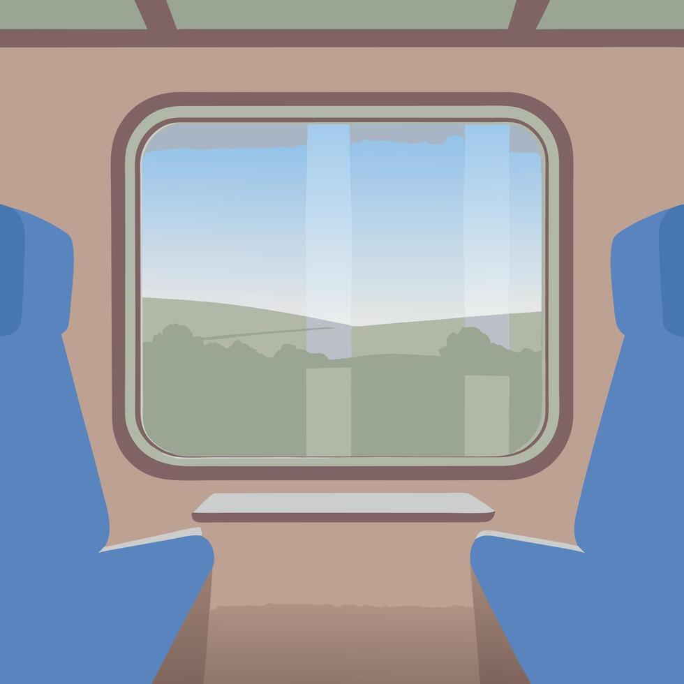 Tranquil Train Journey Through Serene Countryside Scenery Viewed From Passenger Seat vector