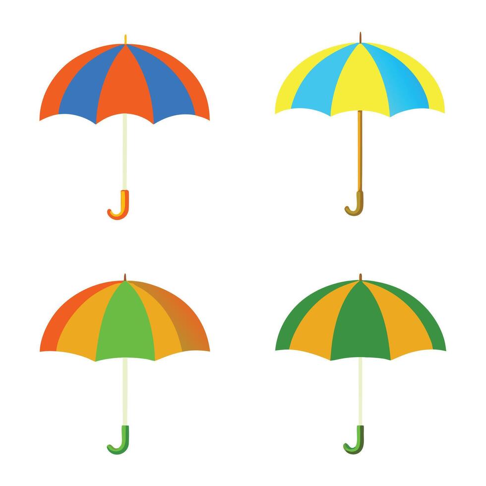Collection of Colorful Striped Umbrellas for Rainy Weather Protection vector