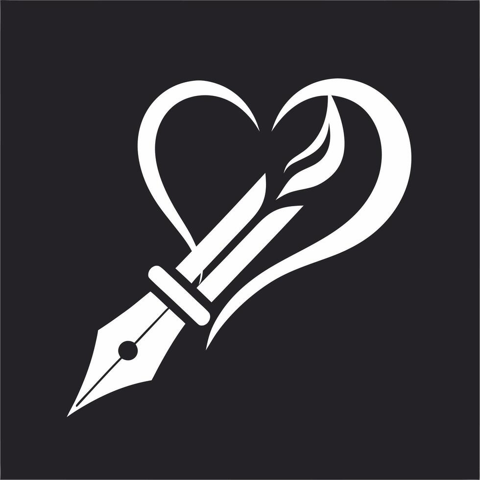 Heartfelt Writing Passion Pen Nib Quill Love Design Logo vector