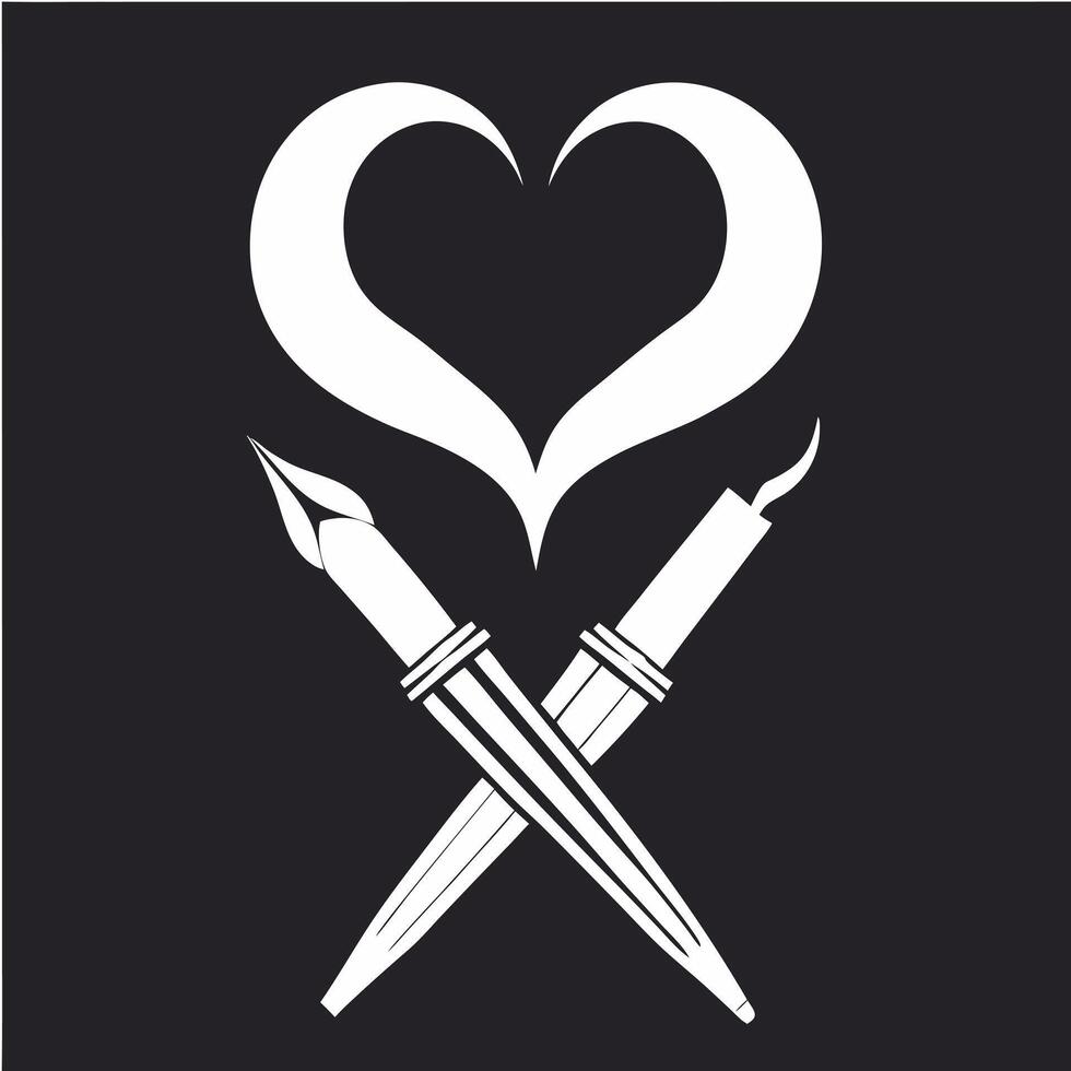 A Heartfelt Symbol of Writing Passion Two Crossed Pens Enveloped by a Loving Heart vector