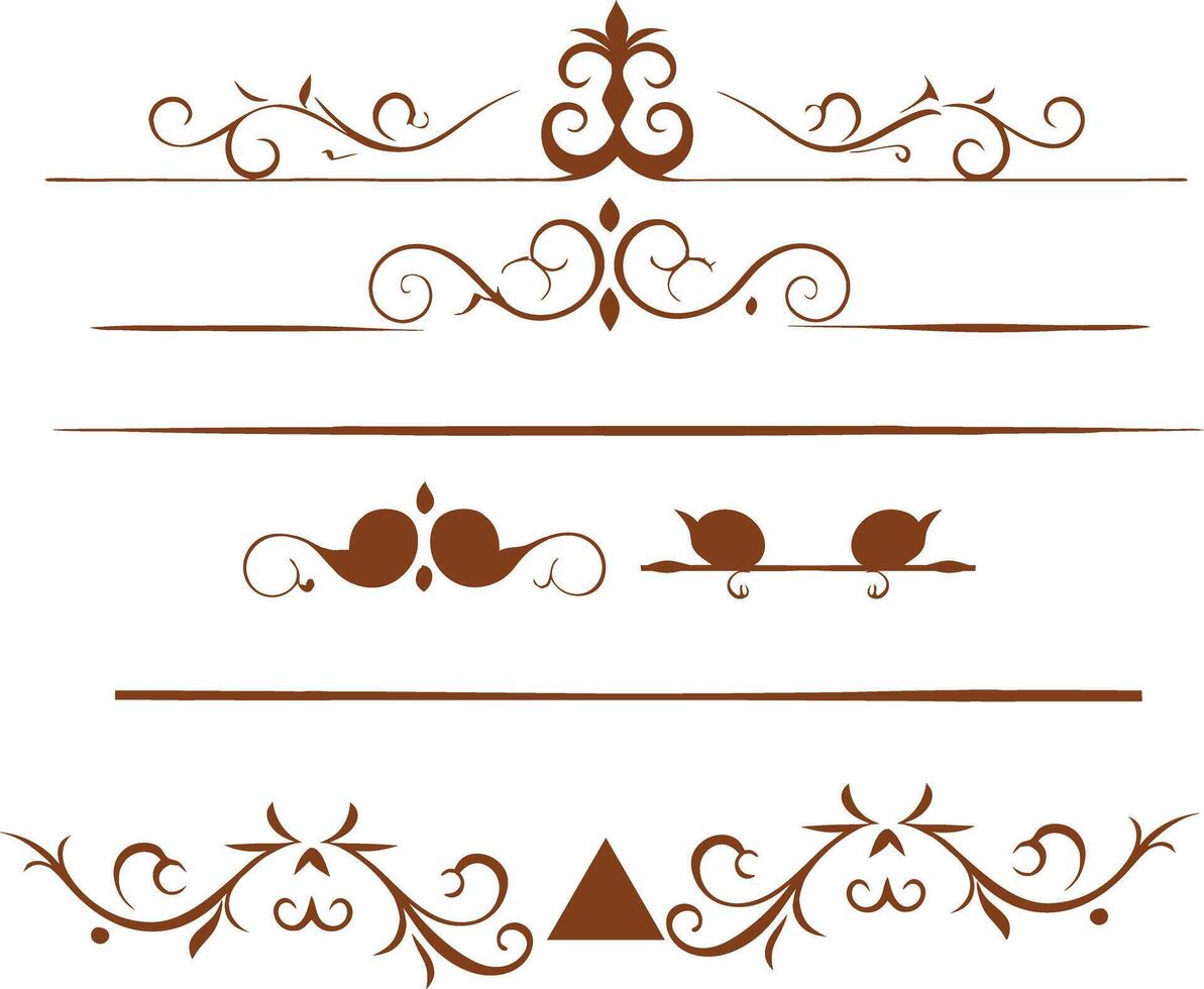 Collection of Elegant Brown Decorative Flourishes and Dividers for Design Projects vector