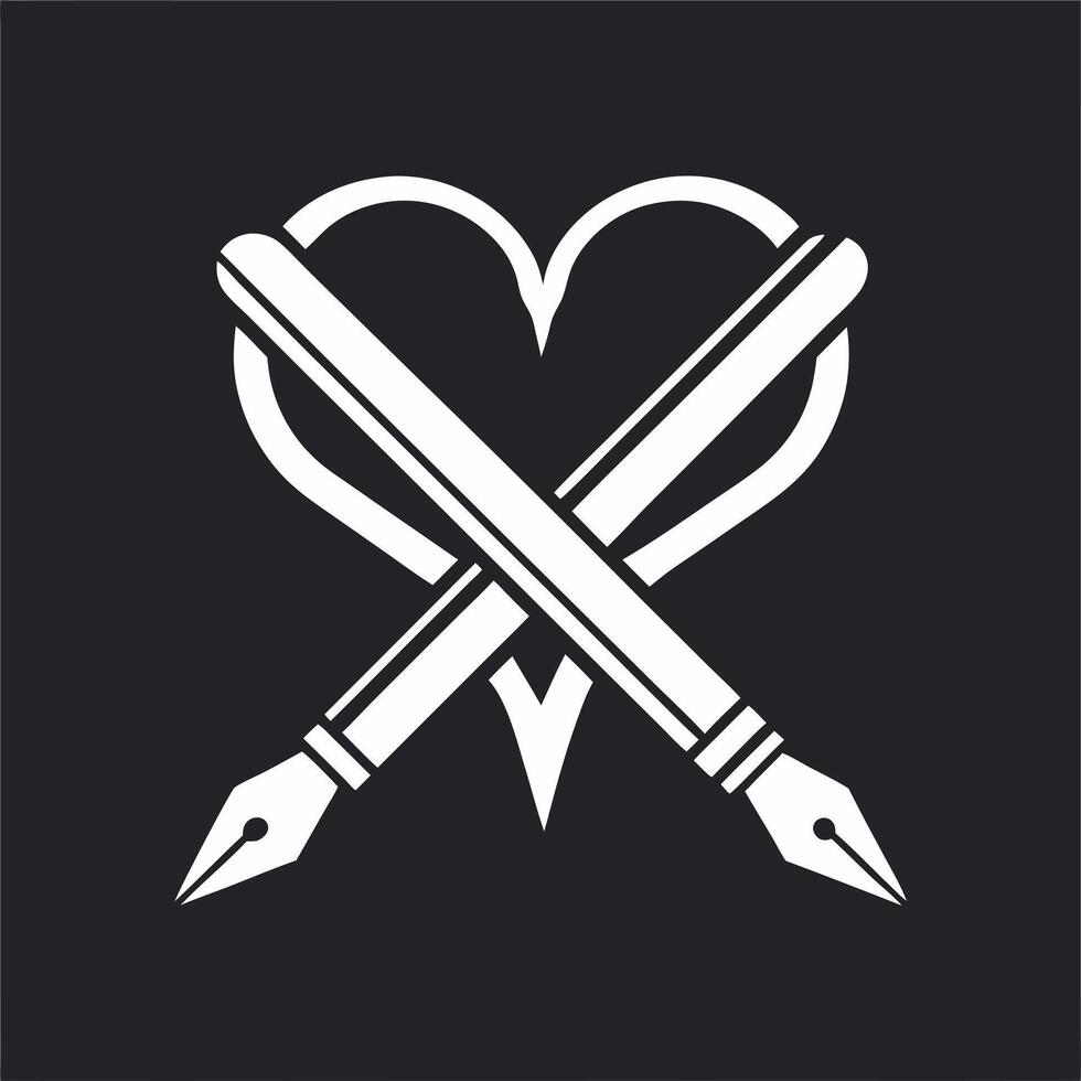 A Heartfelt Symbol of Writing Passion Two Elegant Pens Crossed in a Loving Heart Graphic Design vector