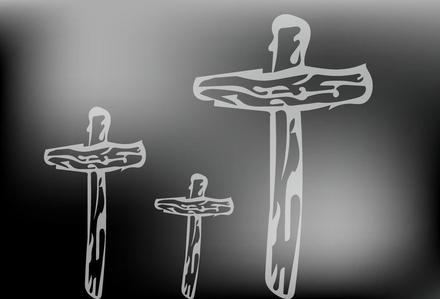 Three Wooden Crosses Religious, Grave, Symbolism, Faith, Spiritual, Death, Hope, Suffering, Sacrific vector