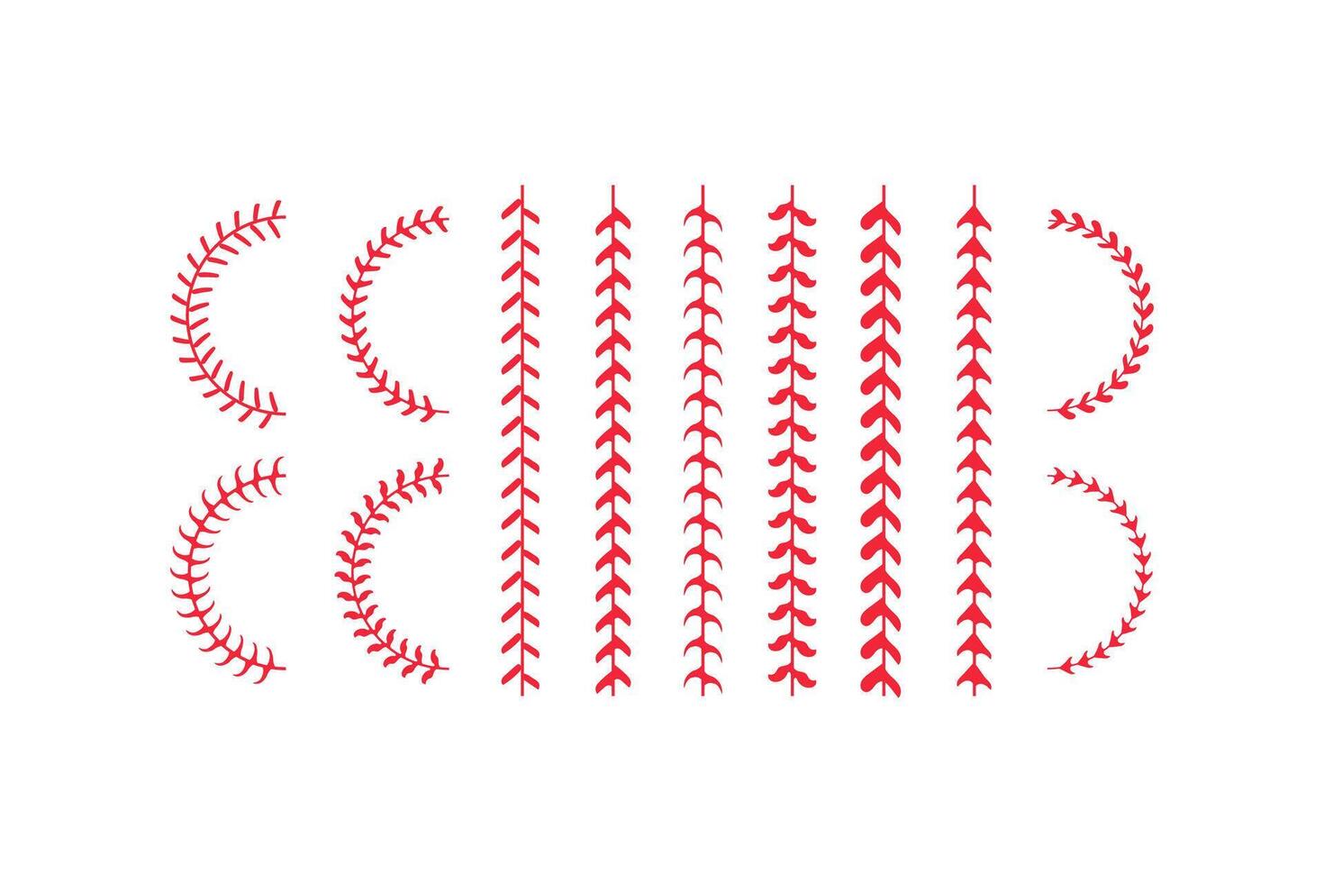 Baseball Stitching Design Elements Red, Curved, and Straight vector