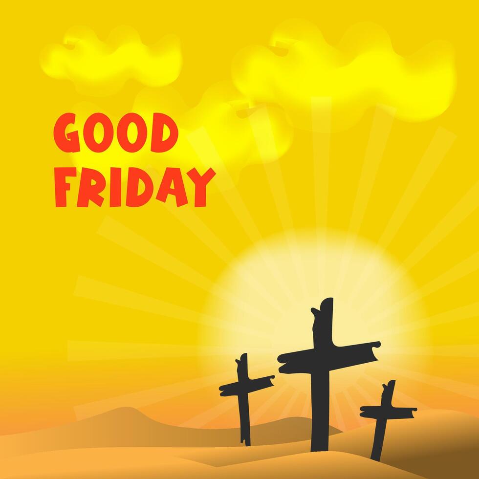 Good Friday Sunrise Three Crosses, Desert Landscape, Yellow Sky vector