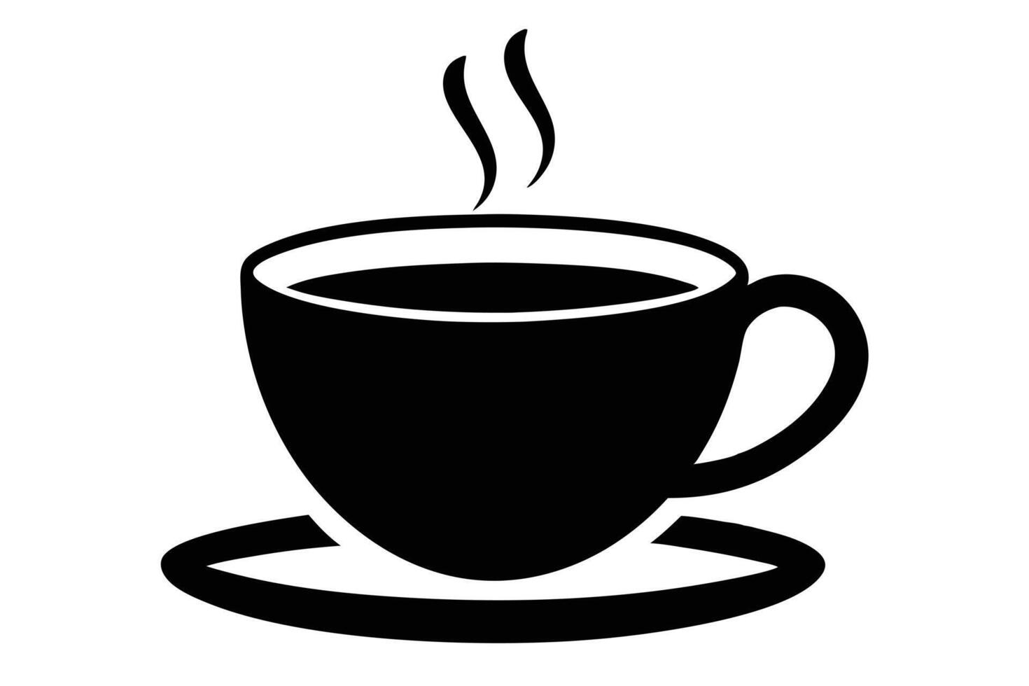 Simple black and white silhouette of a steaming cup of coffee. vector