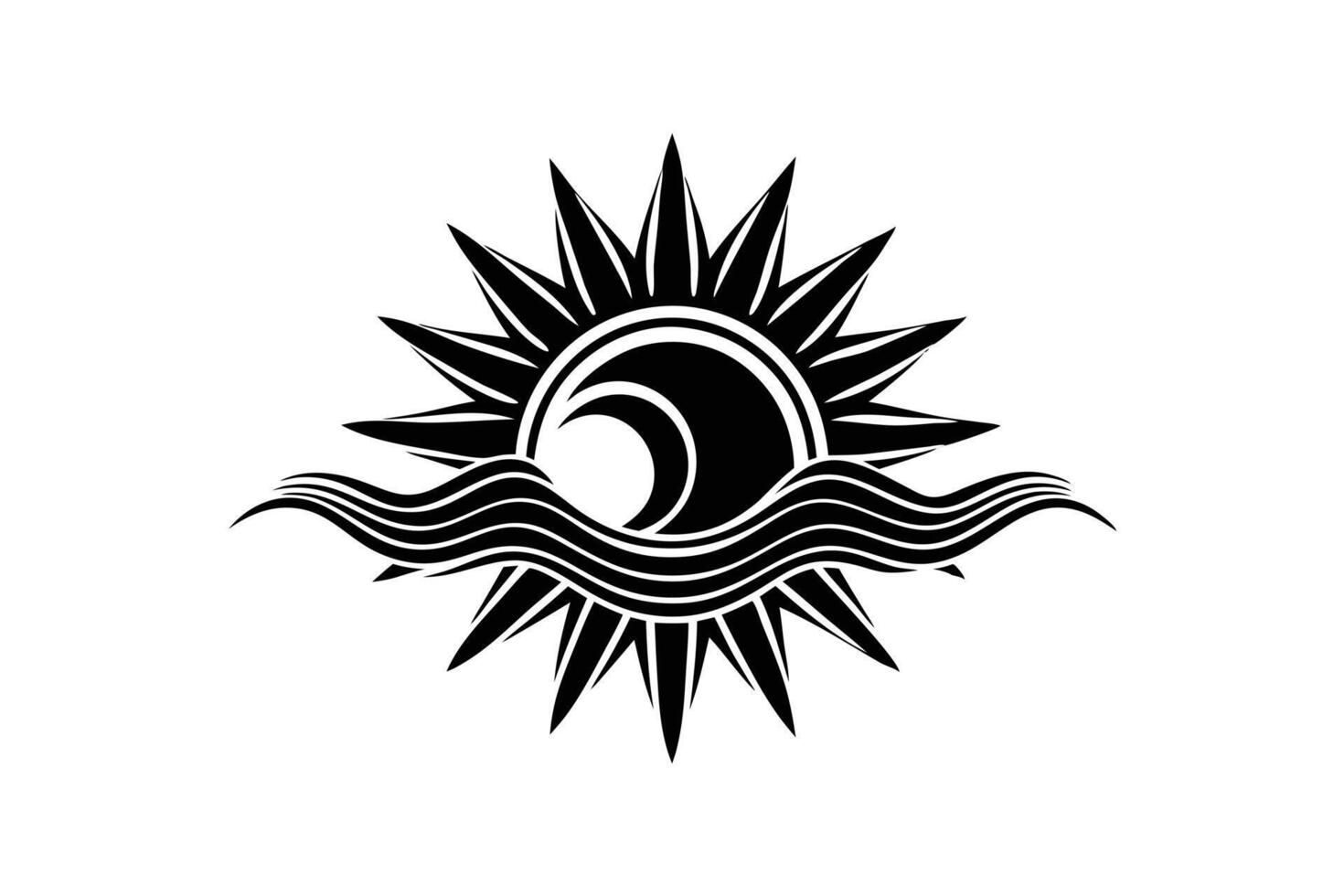 Striking Black and White Sun and Waves Graphic Design vector