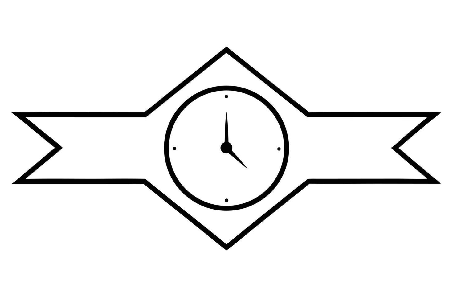 Simple Black Line Art Clock Icon with Ribbon vector