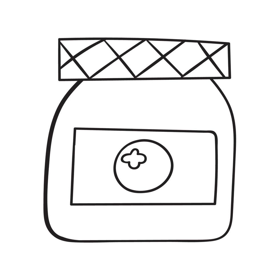 Glass jar of blueberry jam. Outline icon. Hand drawn illustration. vector