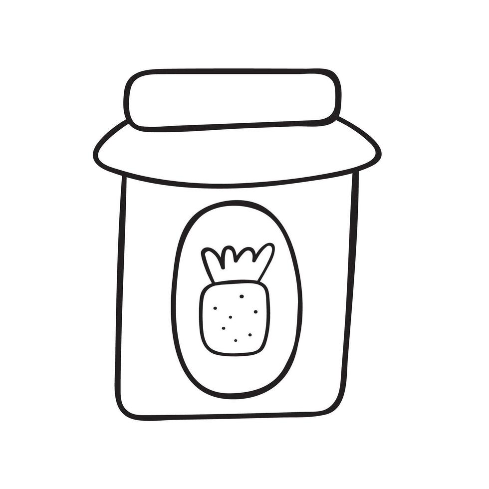 Glass jar of pineapple jam. Isolated icon. outline illustration on white background. vector