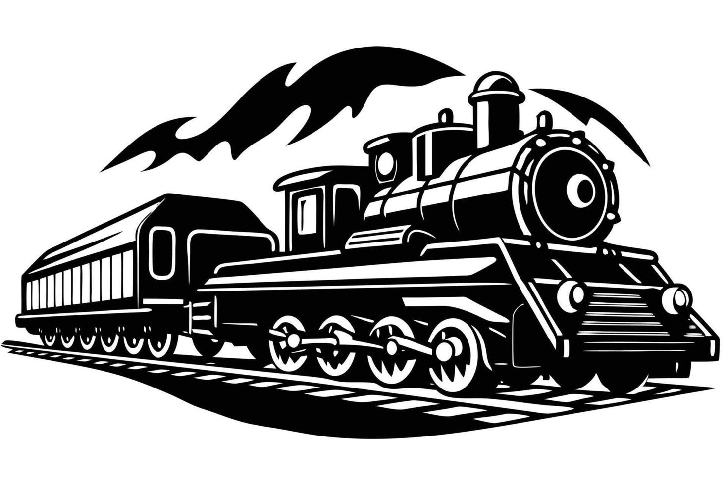 Vintage Steam Train Silhouette Against a White Background vector
