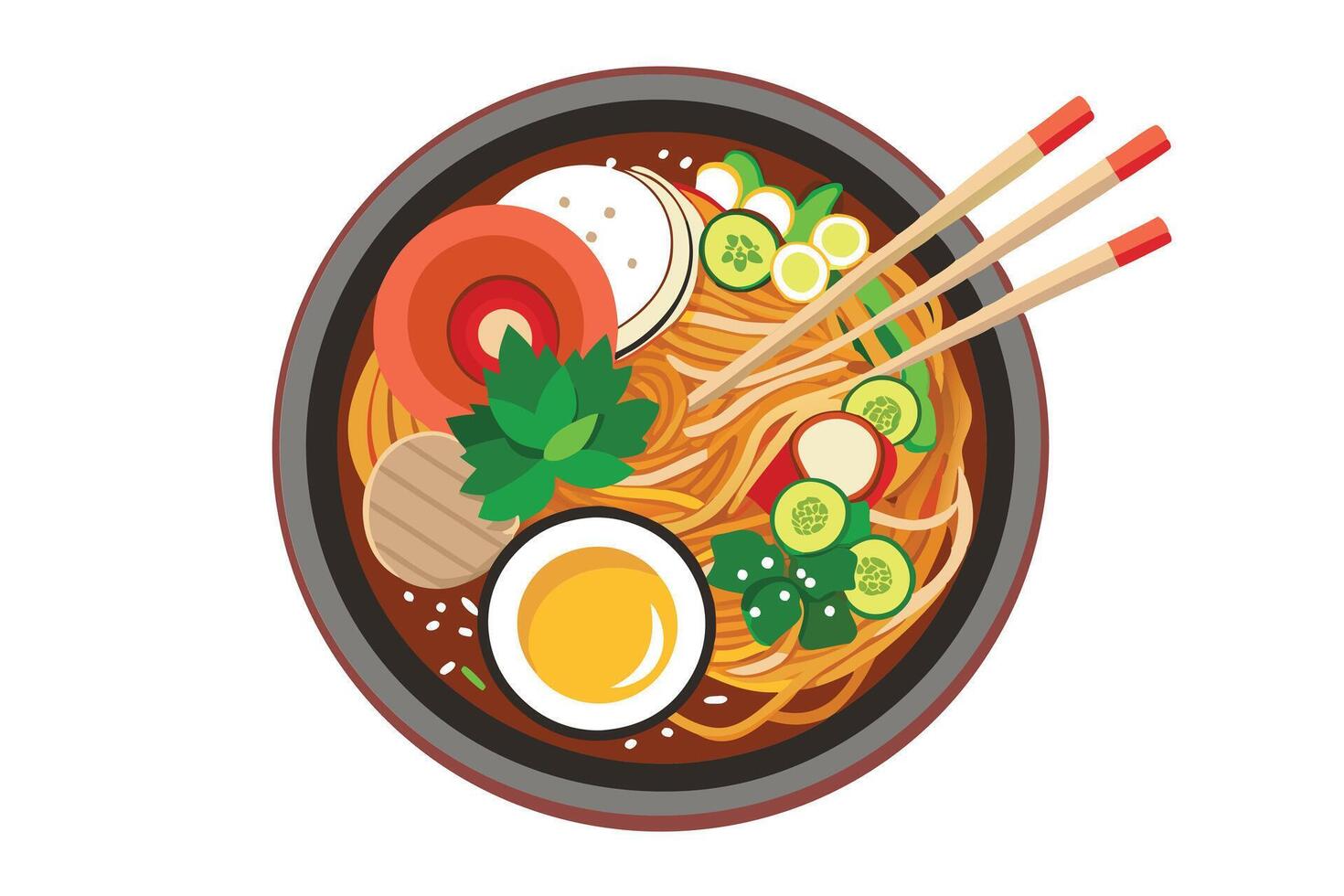 Delicious Asian Noodle Dish in a Colorful Bowl vector