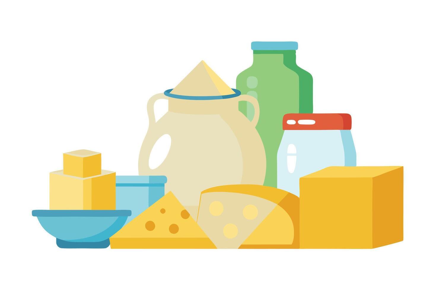 A dairy Products Collection Cheese, Milk, Butter and Yogurt vector