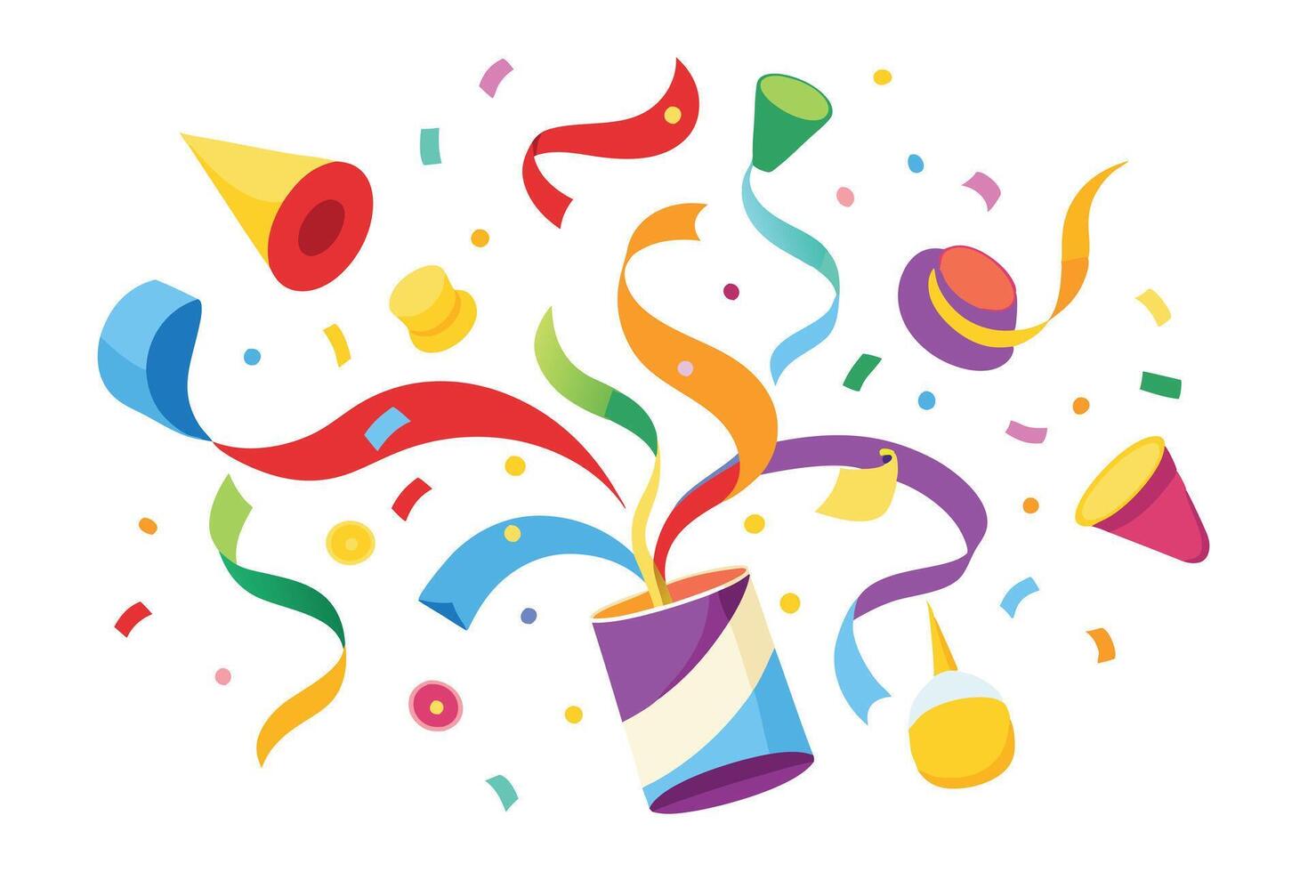 Colorful confetti explosion from a party popper, perfect for celebration designs. vector