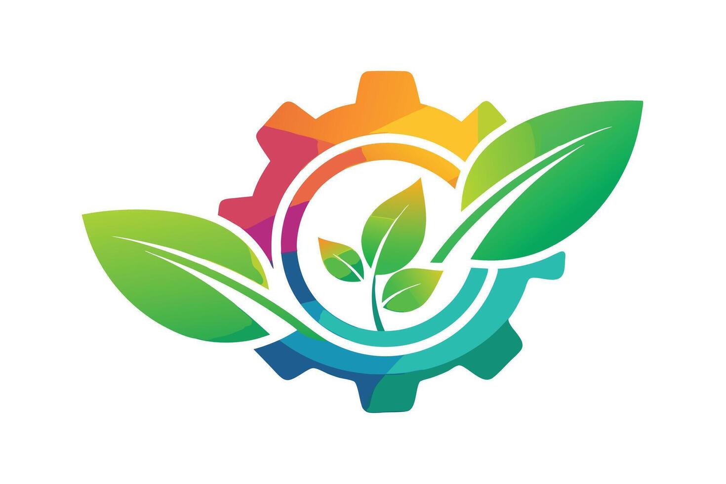 Colorful gear logo with sprout design, symbolizing sustainable technology. vector