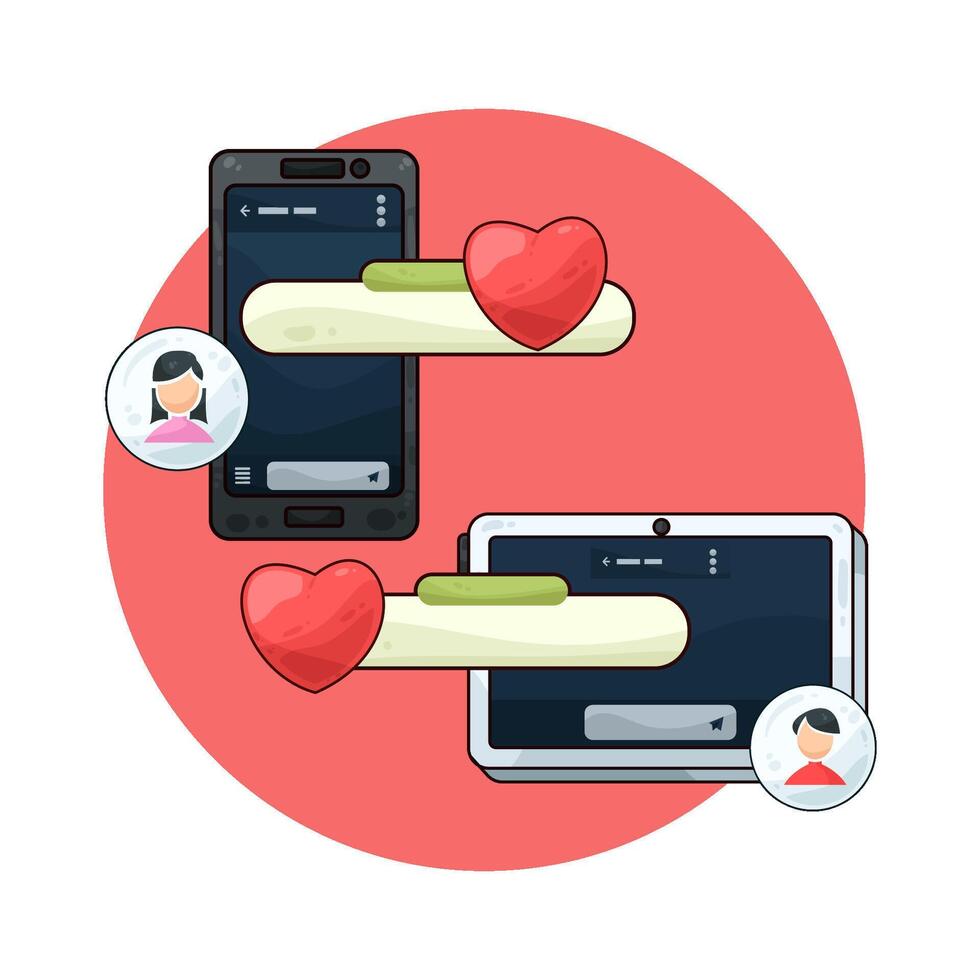illustration of couple exchange love messages vector