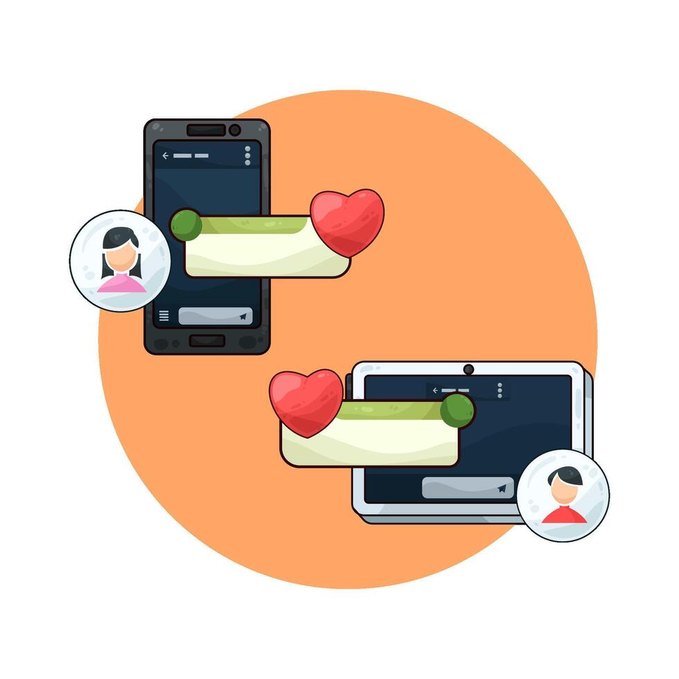illustration of couples exchange heartfelt messages vector