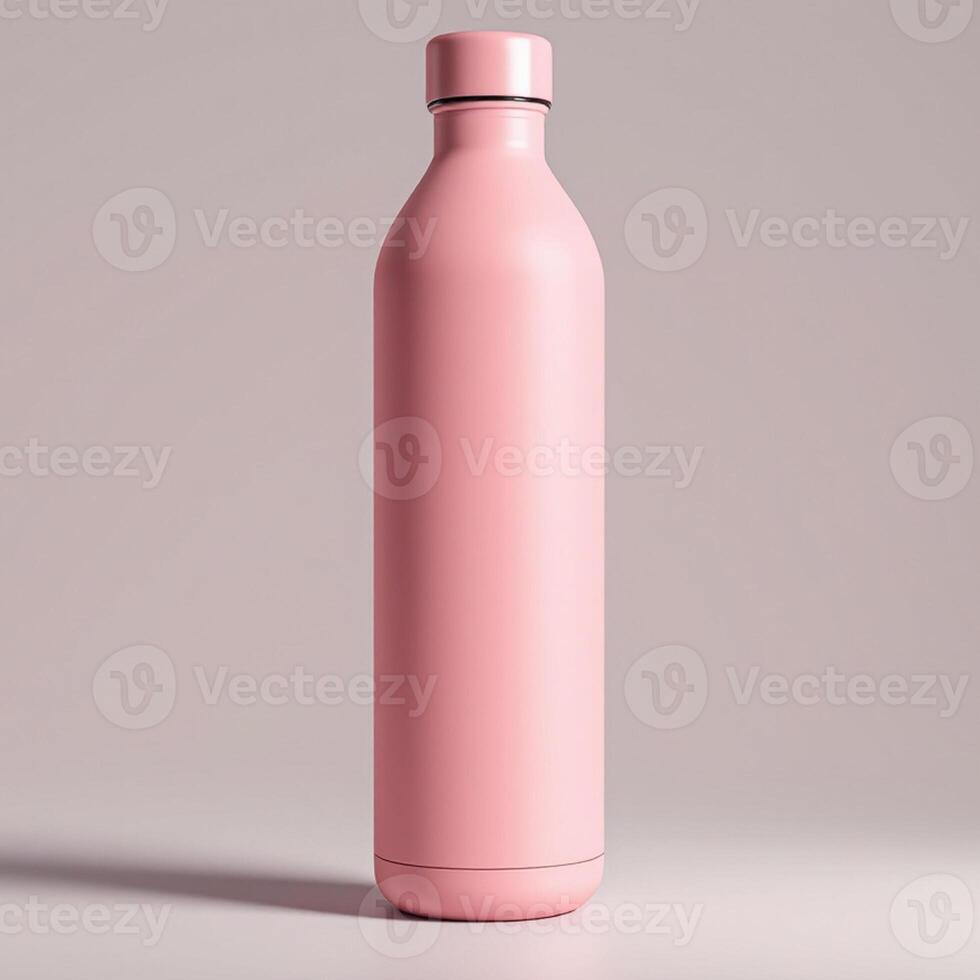 a pink water bottle is shown on a white surface photo