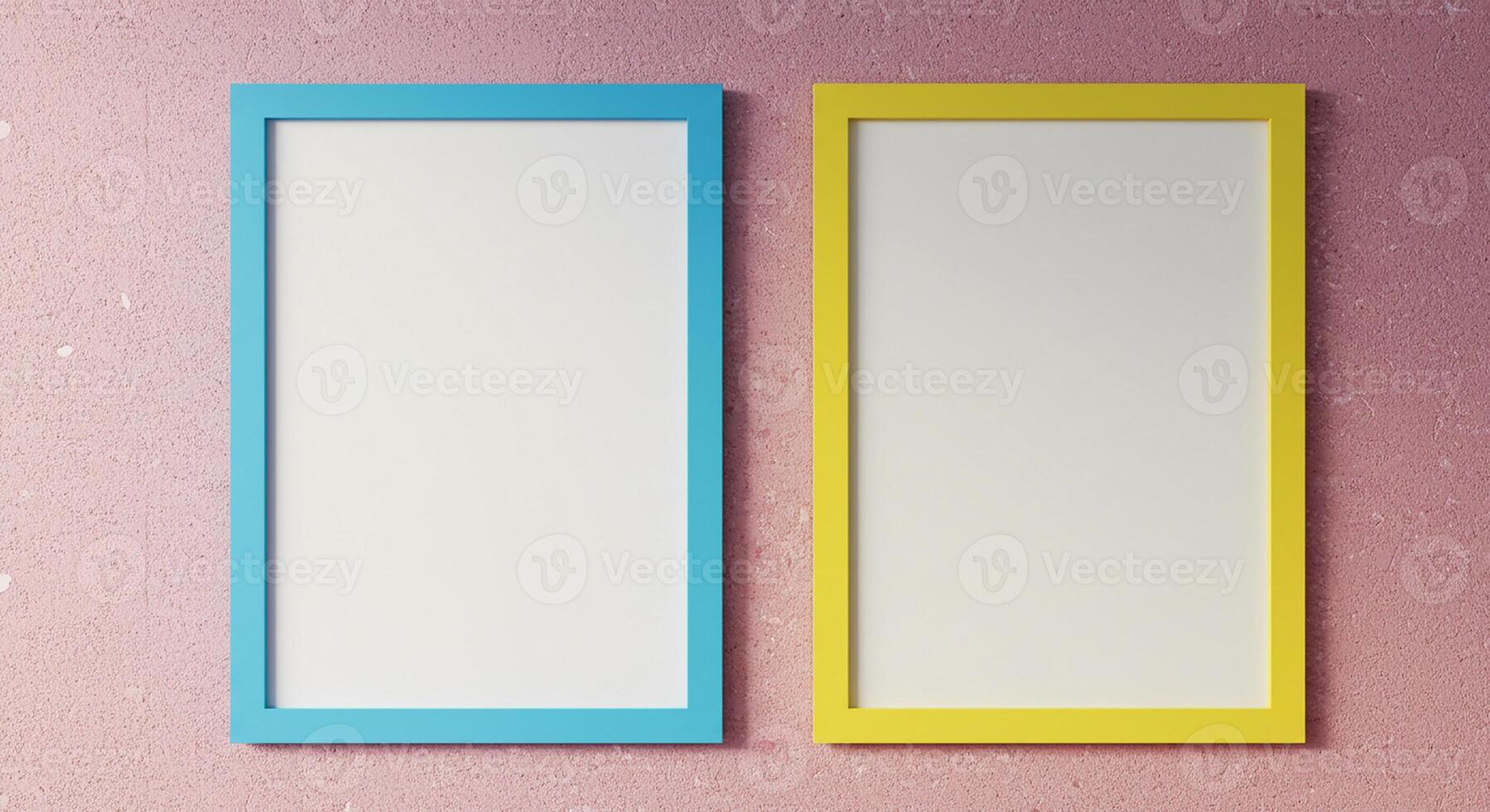 two empty frames on a pink wall photo